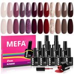 MEFA Red Gel Nail Polish Set, 12 Colors Red Gel Polish Set Nude Brown Gel Polish Soak Off UV Led Gold Glitter Dark Red Nail Gel Manicure at Home DIY Salon for Women