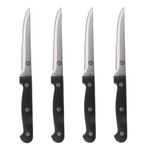 MasterChef Steak Knives Set of 4, Hand Sharpened, Serrated Stainless Steel Blades measure 11cm (4.5in) with Traditional Black Triple Riveted Comfort Grip Handles, Dishwasher Safe 4pc Steak Knife Set