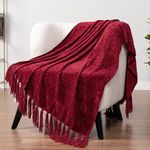 PAVILIA Burgundy Red Throw Blanket for Couch, Soft Wine Dark Maroon Red Knit Blanket with Tassel Fringe, Woven Chenille Knitted Decorative Blanket for Sofa Bed Living Room, Decor Gift, 50x60