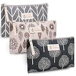 Firtink Canvas Cosmetic Bag, 3 PCS Small Make Up Bag, Printed Makeup Bag Pouch Multifunctional Travel Toiletry Bag with Zipper for Women and Girls Mothers Day Gifts