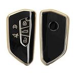 kwmobile Key Cover Compatible with VW Golf 8 5-Button Seat Leon MK4 Tarraco Atec - Car Key Fob Case Protector - Black/Gold