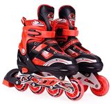 OBIXO New Inline Skates, Adjustable Inline Roller Skates for Boys Kids & Girls, 7 to 14 Years Unisex Outdoor Skating Shoes Roller Blades Featuring Wheels for Skating (RED)