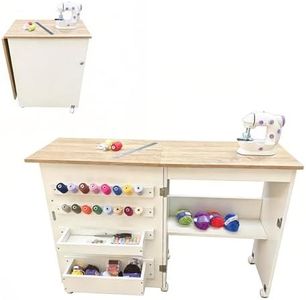 Garvee Folding Sewing Table, Sewing Machine Table with Compact Design, Multipurpose Craft Station & Side Desk with Lockable Wheels, Storage Shelves, Storage Trays, Pegs, Magnetic Locks