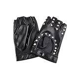 Men Punk Rivets Fingerless Gothic Biker Rock PU Leather Half Finger Gloves Cosplay Costume Performance Gloves for Teenager Boy Gifts