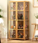 curio cabinets with glass doors glass display cabinet curio cabinet display cabinet natural bamboo frame, safe and healthy, double door design for convenient storage, sealed dustproof, easy to clean