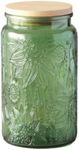 Vintage Glass Jar with Lid, 34 oz Decorative Mason Jar for Home Kitchen Storage Coffee Tea Sugar Biscuit Candy Jar (Green Sunflower)