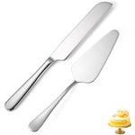 tiokin Wedding Cake Knife and Server Set Silver, Stainless Steel Cake Cutting Set, 2Pcs Include Cake Cutter and Cake Server for Wedding, Birthday, Parties and Anniversary, Dishwasher Safe