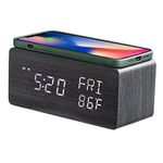 HZDHCLH Bedside Wireless Charging Alarm Clock Dimmable LED Display,Snooze Digital Clock with Temperature Display,USB Charging,Compatible with iPhone, Samsung, Android (black)