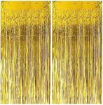 Haobase 2 Pack 3.28 Ft x 6.56 Ft Tinsel Foil Fringe Curtains, Metallic Foil Curtains Party Photo Backdrop for Wedding Birthday Party Baby Shower Graduation Decorations (Gold)