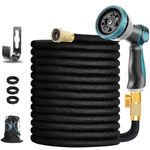 Aunfles Expandable Garden Hose 100 ft, 10 Adjustable Spray Hose Nozzle, 3/4 Solid Brass Connectors, 4 Latex Core, Heavy Duty Flexible Hose, Easy to Control and No Kink, Lightweight, Black 100 FT