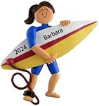 Surfing Ornament Personalized Surfing Christmas Ornament 2024 Girl Surfing Gifts, Surfboard Ornament, California Ornament, Paddle Board Ornament, Stand Up Paddle SUP Surfer Decor - Brunette Female