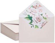 50 Pack A7 Envelopes with Floral Liner for 5x7 Invitations, Greeting Cards, Weddings (7.25 x 5.25 In) - Ivory