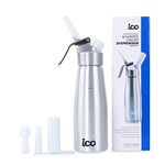 ICO Professional Aluminum Whipped Cream Dispenser for Homemade Whipping Cream, Desserts, Dips, Sauces, and Infused Liquors, Whipped Cream Maker for use with Whip Cream Charger, Silver, 1-Pint