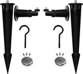 Ground Spikes Stakes w. Extension Poles & Universal Swivel Ball Head 1/4" Screw Wall Mounting Kits for Garden Lighting Trail Camera GoPro/Arlo/DSLR Camera (Black 2 Sets)