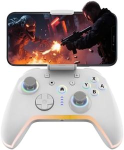 Bcofo Wireless Mobile Game Controller for iOS/iPhone/Android/Cell Phone/Switch/Laptop, Gaming Gamepad with Phone Clip for Gamers, Hall Effect Triggers, Wired PC Control, with RGB LED Lighting/Vibration/6-Axis Gyro/Turbo (White)