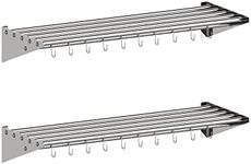 RIEDHOFF 2 Pack Metal Kitchen Rack for Storage and Organization, [NSF Certified] 12" x 36" Stainless Steel Wall mount Shelf with 10 S Hooks for Hanging Pots, Pans, Cookware in Home and Restaurant