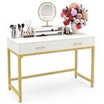 WESTREE Women Makeup Vanity Desk with 2 Drawers - Bedroom Home Office Desk, Wooden Height Monitor Stand & Storage Shelf Without Mirror, White Table Great Gift for Her