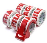 BOMEI PACK 6 Rolls with1 Dispenser Printed Fragile Moving Box Secure Tape Sticky Packing Tape for Heavy Duty Shipping Carton Sealing,Parcels Wrapping 45mic x 48mm x 66m