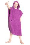 CityComfort Kids Hooded Towel Poncho | 100% Cotton Changing Robe with Pockets | Boys and Girls Hooded Towelling Poncho, Ideal for Holidays, Swimming, Surfing, Beach, Bathing (10/13 Years, Orchid)