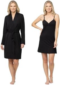 PajamaGram Naturally Nude Nightgown and Robe Sets for Women - Silky Pajama Gift Sleep Set, Summer Night Gowns for Ladies with Sexy Wrap, Peignoir Set Chemise and Robe, Black, Plus Size 2X