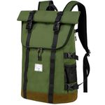 Kasgo Laptop Backpack for Men, Water Resistant 17 inch Vintage Rucksack Roll Top College School Backpack Casual Daypack for Women Teenagers Travel Work Hiking, Army Green