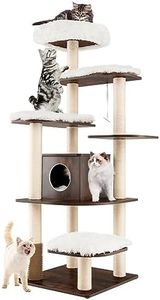 Costway 179 CM Tall Wooden Cat Tree, 7-Layer Cat Tower with Sisal Scratching Posts, Self Groomer, Top Perch, Private Condo, Washable Cushions, Cat Activity Center for Indoor Cats, Retro Cat Furniture