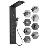 Bathfinesse Shower Tower Bathroom Shower Panel System Rain Massage System 6 in 1 Body Spray Jets Shower Wall Panels Rainfall Waterfall Shower Head Tub Spout with Temperature Display,Matte Black