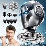 ZUIISM 7D Head Shavers for Bald Men - IPX7 Full-Body Waterproof Bald Head Shaver with LED Display, Wet/Dry Shaving Compatibility, and 6-in-1 Detachable Grooming Kit (Silver)