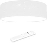 Navaris Flush Mount Ceiling Light - 15.75" Diameter Drum Lamp Shade Dimmable LED Fixture with Sparkling Star Effect and Remote Control - White