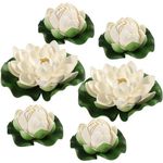 6pcs Artificial Floating Lotus Flowers Plastic Lotus Flowers Floating Pond Decor with Water Lily Pad White