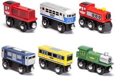 Maxim Wooden Train Cars (6-Pc. Set) Rolling Locomotive Engines with Magnetic Links for Pulling Cars and Cabooses | Bridge and Track Use | Compatible with Thomas, BRIO, Melissa and Doug