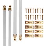 Amazing Drapery Hardware White Swivel Sash Curtain Rods with Brass Ends, Set of 4 (Hardware Included) - Adjustable Length 11-19 Inches, Easy to Install Metal Rods for Doors, Windows, and Sidelights