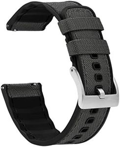 BARTON WATCH BANDS, 20mm Smoke Grey - Cordura Fabric and Silicone Hybrid Watch Bands with Integrated quick release spring bars- Cordura Fabric and Silicone- Stainless Steel Hardware