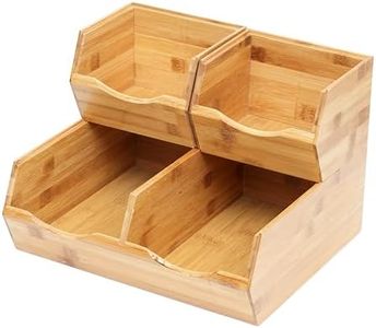 Stackable Storage Bins, 3-Piece Bamboo Pantry Organiser Set for Kitchen Storage & Organisation, Under Kitchen Sink Organiser Bin, Fruit & Vegetable Basket, Storage Containers