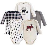 Hudson Baby Unisex Baby Cotton Long-Sleeve Bodysuits, Moose 5-pack, 3-6 Months