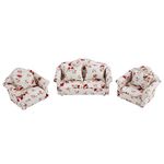 Dollhouse Sofa,3Pcs 1:12 Simulation Miniature Flower Pattern Furniture Sofa Set With Back Cushions Model Toy for Fairy Gardens Dollhouse Living Room Scene Decoration Accessories (Large Flower)