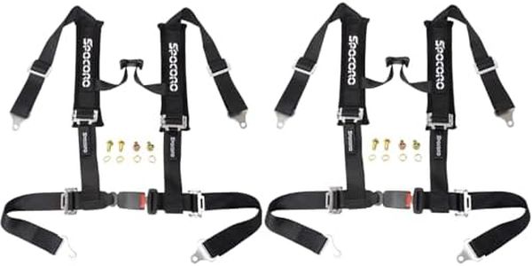 Spocoro 4 Point Racing Harness Buckle Release with Ultra Soft Heavy-Duty Shoulder Pads, 2" Nylon Webbing (2 Pack), Black
