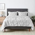 Amazon Basics Pinch Pleat Down-Alternative 3 Piece Comforter Bedding Set, Full/Queen, Light Grey, Pinch-pleat detailing and piped edges