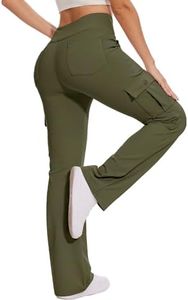 Casei Women's Fleece Lined Pants Cargo Flare Yoga Legging with 6 Pockets