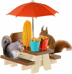 Large Squirrel Feeder, Squirrel Feeder for Outside, Large Squirrel Picnic Table Feeder with Umbrella and Corn Cobs for Squirrels, Cute Chipmunk Feeder for Your Family Member…