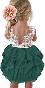 Topmaker Backless A-line Lace Back Flower Girl Dress - Green - 2T