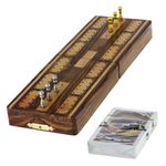 India Trend Wooden Game Cribbage Boards and 6 Metal Cribbage Pegs Set with Storage Without Playing Crd