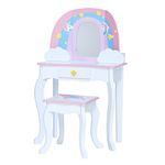 Fantasy Fields By Teamson Kids Little Dreamer Rainbow Unicorn Vanity Set Dressing Table with Mirror, Built-In Storage, and Chair Stool for Children, White, TD-13543F