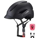 MOKFIRE XL Bike Helmet with USB Charge Rear Safety Light for Big Head Men/Women, X Large E Bike Bicycle Helmets with Visor, Urban Commuter Cycle Biking Helmet, Adjustable Size (XL: 58-65 CM)