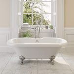 Freestanding Traditional 1500mm Double Ended Roll Top Bath with Ball Style Legs White Acrylic