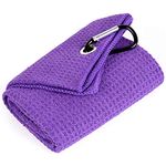 Mile High Life Tri-fold Golf Towel | Premium Microfiber Fabric | Waffle Pattern | Heavy Duty Carabiner Clip (Purple)