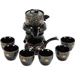 Chinese Tea Set Gift Box, Rotating Automatic Kung Fu Tea Set Porcelain Gifts, Intangible Cultural Heritage, Suitable for Family, Socializing, Gifts and Other Uses (black and gold wisteria)