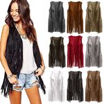 Women Fringed Cardigan Open Front Tassels Waistcoat Outerwear Ethnic Vest Tops Suede Solid Color Sleeveless Fringe Vest Windbreaker Trenchcoat Ladies Girls Hippy Fancy Dress Hippie Costume