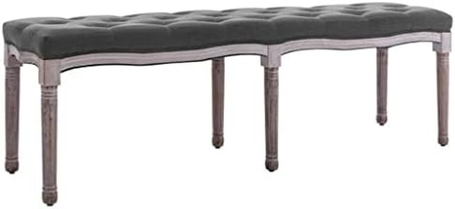 'vidaXL Premium Linen Upholstered Bench | Solid Wood Construction | Fluted Columnar Legs | Easy Assembly - Dark Grey - 150x40x48 cm