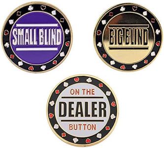 GOGO Set di 3 Bottoni da Poker in Metallo con Scritta in Inglese: Small Blind, Big Blind e Dealer Gettoni da Poker, Pulsante del Dealer
